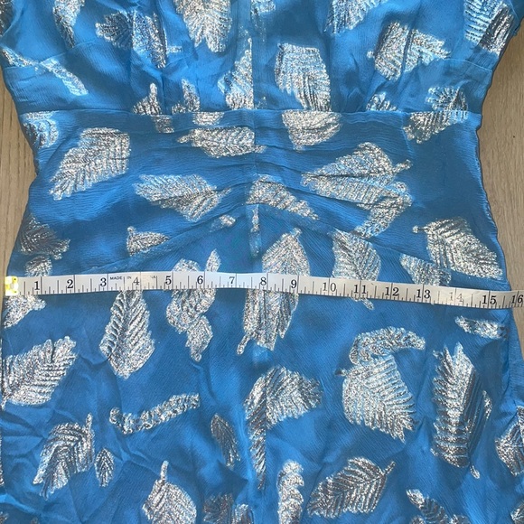 RIXO London Blue Indra Metallic Feather Print Midi Dress - Picture 14 of 15